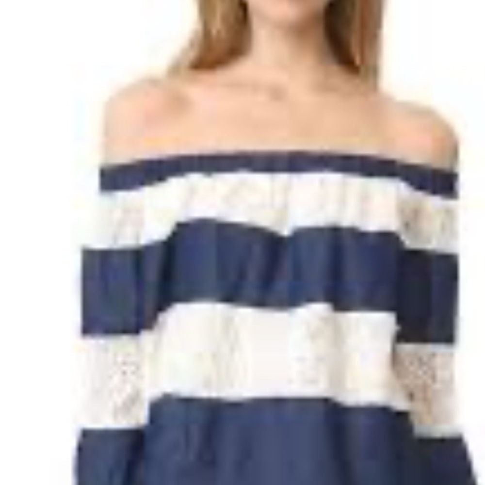 English Factory - Blue And White Lace Stripe Off The Shoulder Blouse Size Small